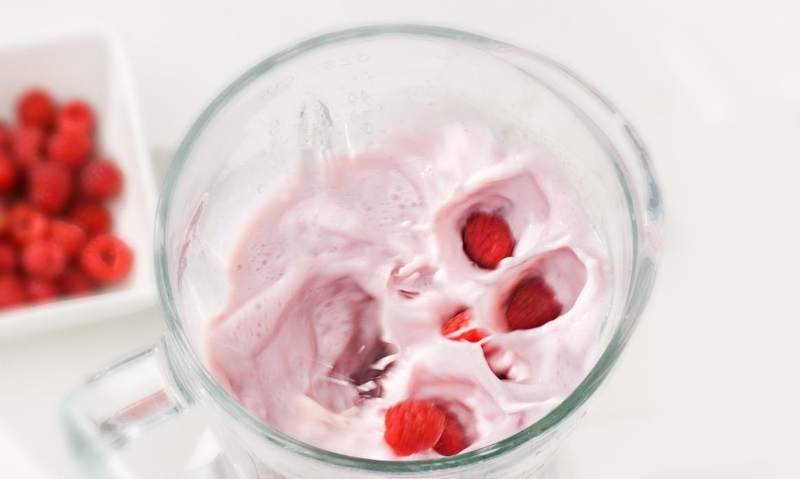 Blended strawberry in cup