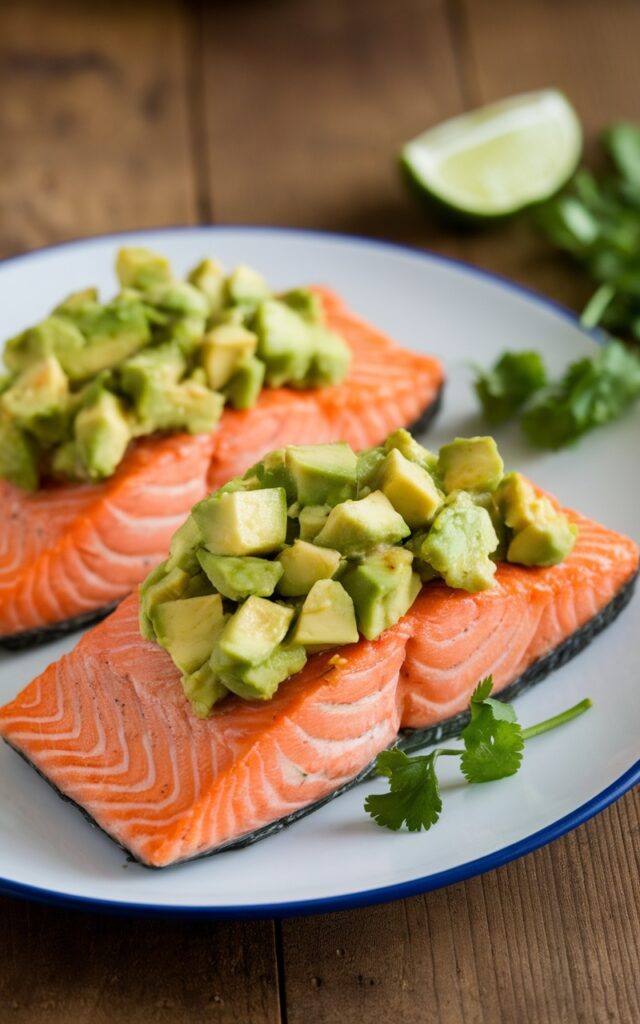 Image of Baked Salmon with Avocado Salsa - Delicious Keto Dinner Recipes