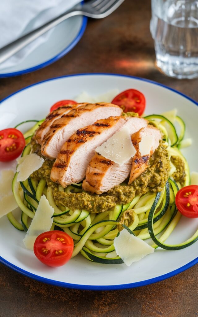 Image of Zucchini Noodles with Pesto Chicken - Delicious Keto Dinner Recipes